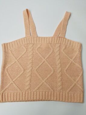 Sugar Moon Pastel Peach Cable Knit Summer Beach Vacation Tank Top | Medium